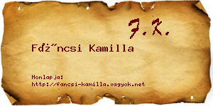 Fáncsi Kamilla névjegykártya
